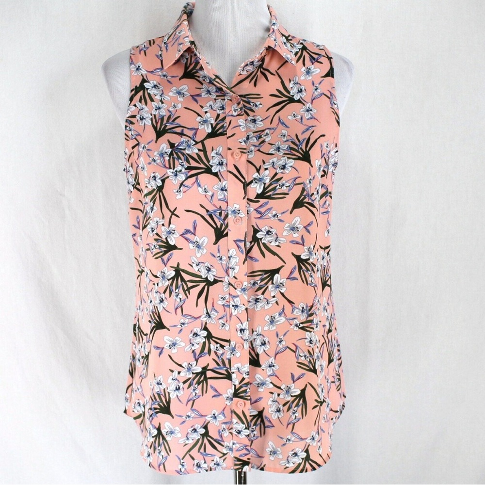 Banana Republic Classic Fit Blouse Womens S Pink Floral Sleeveless Button Front
